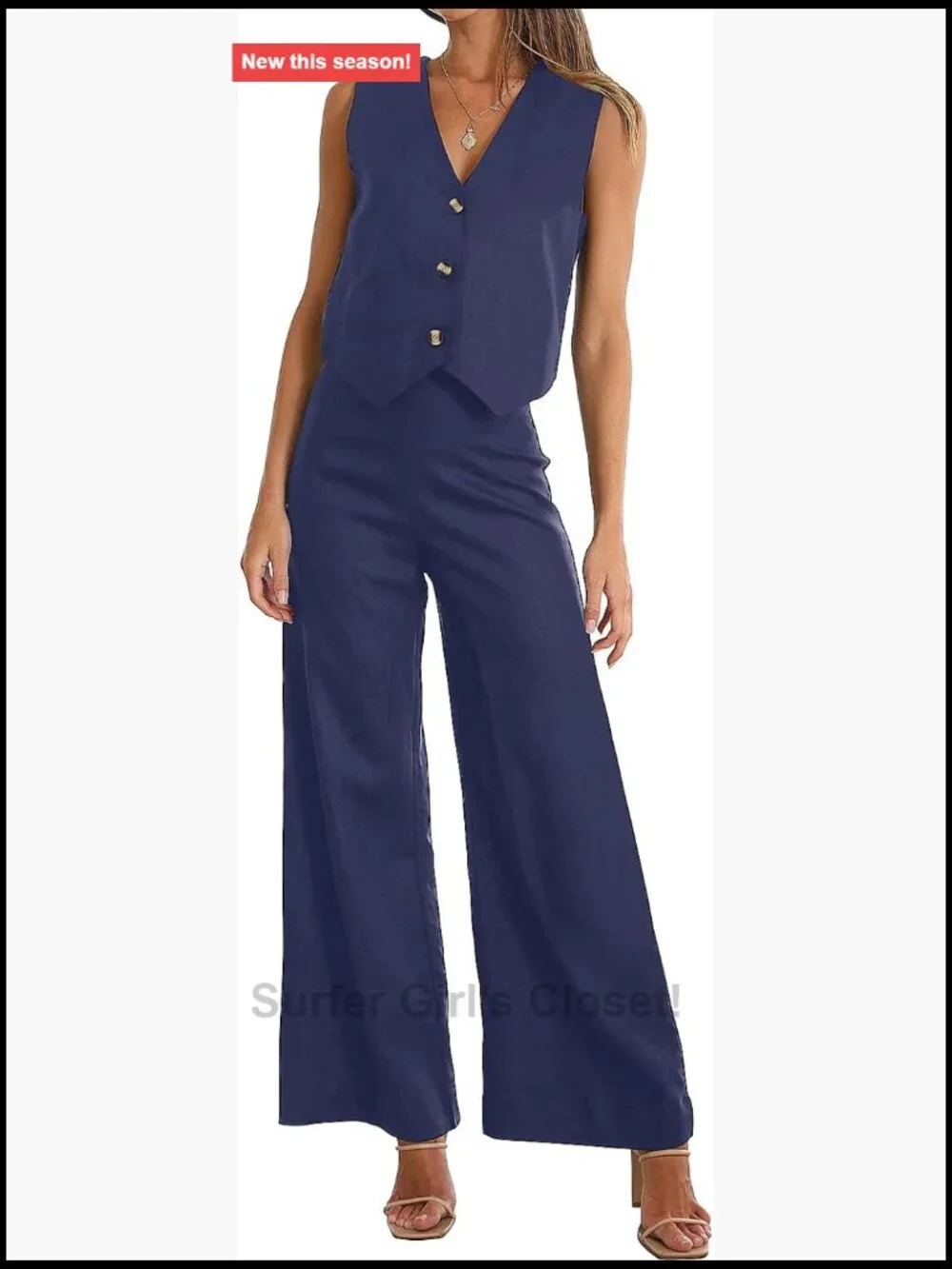 Women's 2 Piece Sleeveless Button Down Top & Wide Leg Pants Set - Picture 1 of 7